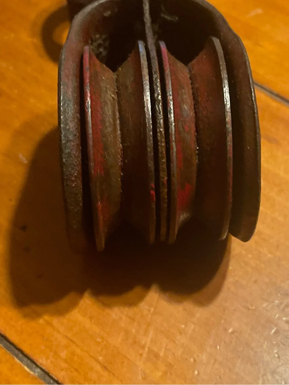 Vintage Red Iron pulley Decor with arrow with tie off Cleat